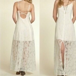 Hollister Ivory Lace Long Maxi Dress Large fairy floral cream whimsigoth Y2K 90